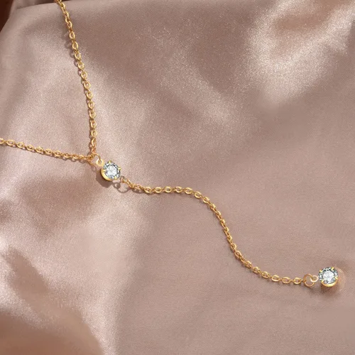 Miniatura 7 de Handmade Lariat Necklace for Women 18K Gold Plated Dainty Drop Y Chain Necklace Jewelry for Women Girl Gifts with Simulated Diamond16 to 18