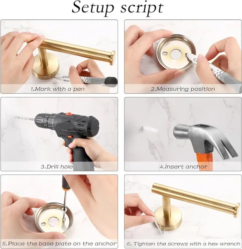 Miniatura 6 de Juego de 10 piezas de accesorios de baño mate SUS304 Juego de colgadores de baño de 16 pulgadas, soporte para toallas de mano, soporte para papel