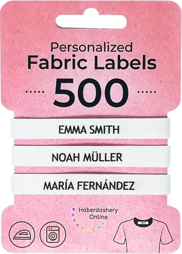 500 etiquetas de tela termoadhesivas personalizadas para marcar tu ropa. Suave con la piel de tus hijos, para uniforme escolar infantil, ropa,