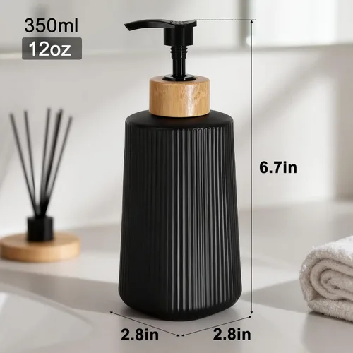 Miniatura 2 de Dispensador de jabón de vidrio negro, dispensador de jabón de manos de vidrio grueso para baño, botellas de líquido para lavar platos de cocina