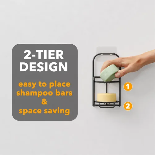 Miniatura 3 de SpaceAid Soporte de barra de champú de 2 niveles para ducha, soporte de barra de jabón autodrenante para pared de baño y fregadero de cocina
