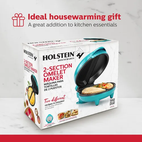 Miniatura 9 de Holstein Housewares Máquina para Omelets y Frittatas de Acero Inoxidable de 2 Secciones, Revestimiento Antiadherente, Fácil de Limpiar, Luces Verde