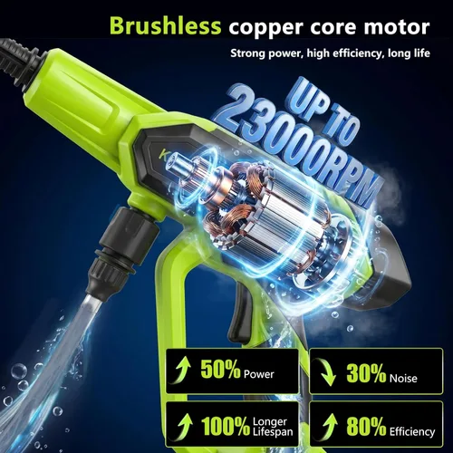 Miniatura 4 de KEPEAK Lavadora portátil inalámbrica, lavadora de mano de 1450 PSI con boquilla 6 en 1, 2 baterías de 4.0Ah y cargador, para automóvil, hogar