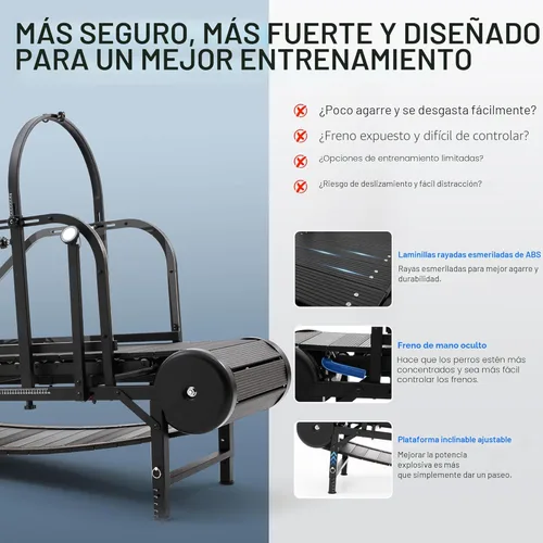 Miniatura 8 de Cinta de correr para perros grandes no motorizada con podómetro, caminadora ancha para correr, autoalimentada con freno, inclinación de 5 niveles
