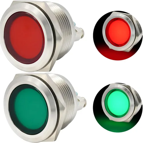 Luz indicadora de 12 V 0.866 in 0.87 "impermeable IP67 metal acero inoxidable 304 lámpara de señal 12 V-24 V DC/AC LED gran luz roja y verde 2 unids
