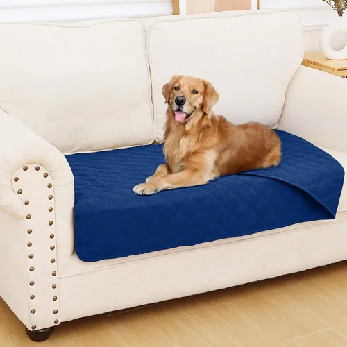 Miniatura 163 de Smiry Funda impermeable para cama de mascota, suave y lavable, para muebles, cama, sofá, reversible, a cuadros (30 x 53 pulgadas, color beige/beige)