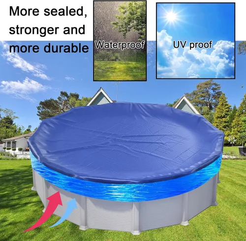 Miniatura 6 de Cubierta de sellado de piscina de invierno de 500 pies para piscinas sobre el suelo, sellador de cubierta elástica a prueba de viento para mantener