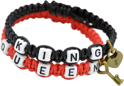 Miniatura 4 de Pulseras para niñas adolescentes hecho a mano pareja rey reina trenzado cuerda pulsera clave aleación colgante decoración regalo