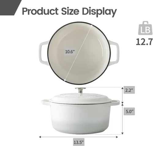 Miniatura 3 de EDGING CASTING Olla de horno holandés de hierro fundido esmaltado con tapa, horno holandés para hornear pan de masa madre redondo con asa doble, 6