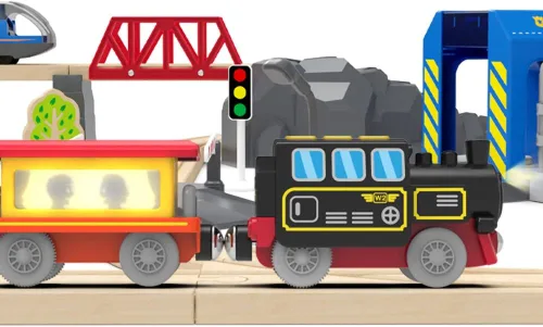 Miniatura 9 de Tren a pilas para pistas de madera, juguetes de tren motorizado para juego de vías de ferrocarril, juguete de tren eléctrico con tren de control