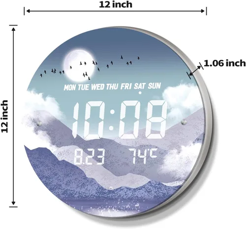 Miniatura 8 de Reloj de pared digital SCOAGE con luz nocturna MoonCloud moderno de 7 niveles de brillo 12/24H LED automático con temperatura fecha hora pantalla