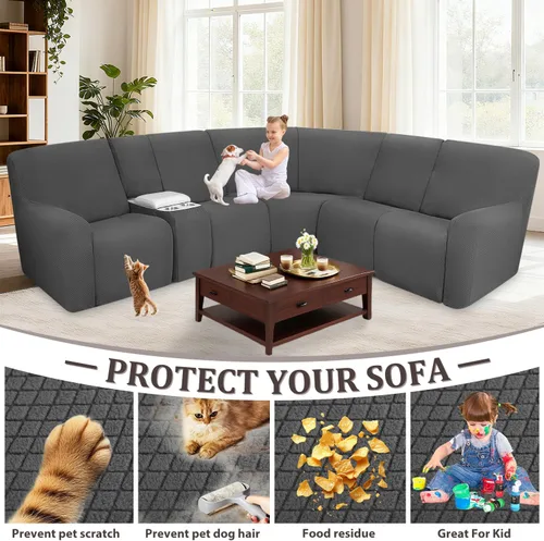 Miniatura 5 de ALIECOM Funda para Consola Central de Sillón Reclinable, Funda Elástica para Sofá Seccional Reclinable en Forma de L, Funda de Esquinas para Sofá