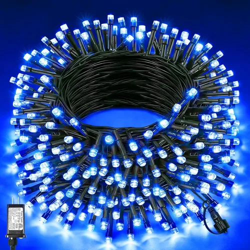 Miniatura 12 de 120 luces LED de Navidad de 40 pies para exteriores, guirnalda de luces de Navidad naranja impermeable, 8 modos de luces conectables para árbol
