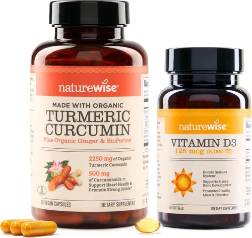 NatureWise Curcumina cúrcuma y vitamina D3 5000iu para articulaciones, músculos, huesos e inmunidad [90 unidades cada uno]