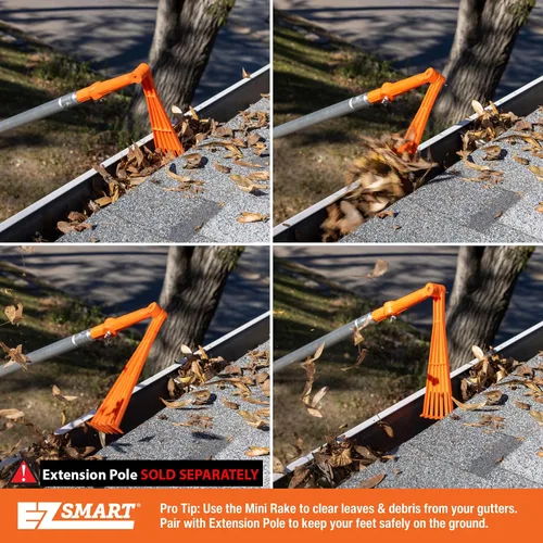 Miniatura 2 de EZ Smart Mini herramienta de limpieza de canalones de rastrillo accesorio de cabezal pivotante para canalones, techos y protectores de canalones, se