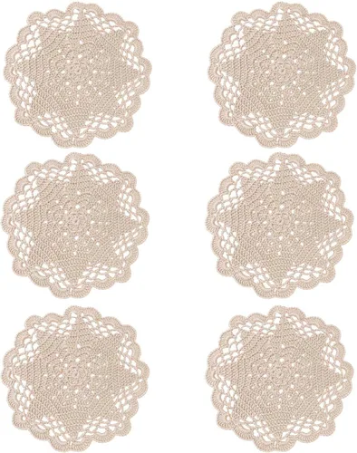 Miniatura 25 de Juego de 2 manteles individuales de encaje con diseño de flores huecas de ganchillo, manteles individuales de encaje para taza de té, aniversario