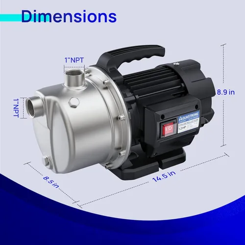 Miniatura 6 de Aquastrong Bomba de pozo poco profundo portátil de 1.2 HP, 1209 GPH, 115V, de acero inoxidable, bomba de riego para aspersores/transferencia de agua