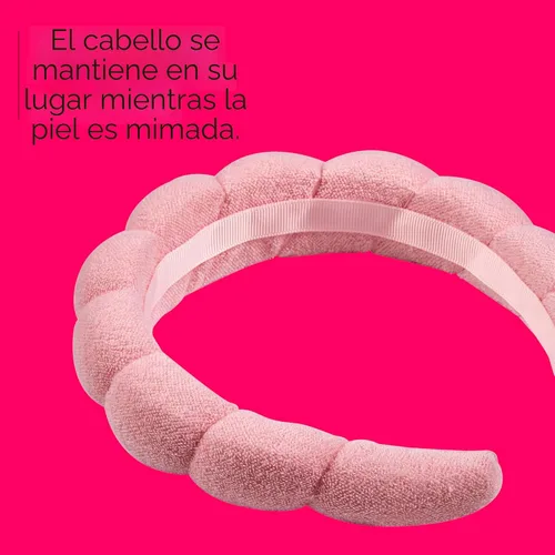 Miniatura 3 de Conair Diadema de spa para maquillaje y lavado facial, diseño de burbujas rosas, 1 unidad, diadema ultraabsorbente de microfibra para lavarse