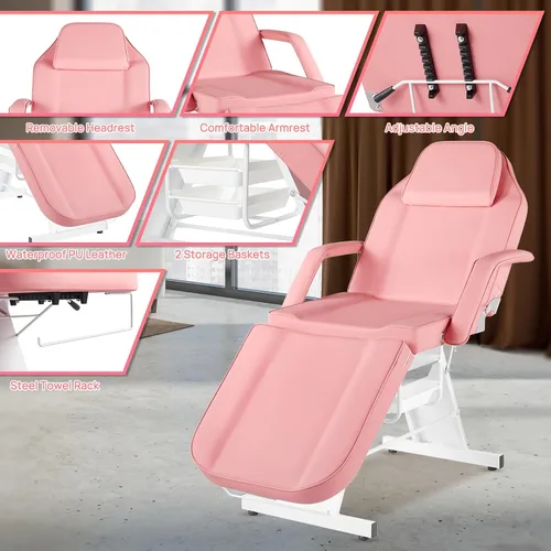 Miniatura 4 de Silla de tatuaje Silla facial para cliente ajustable 73 pulgadas cama de masaje spa esteticista con taburete para belleza tatuaje pestañas negro
