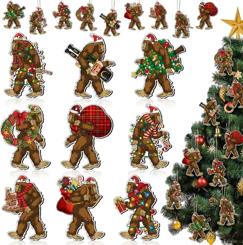Kathfly Bigfoot - Adorno de Navidad de madera Sasquatch colgante Bigfoot divertido árbol de Navidad, decoración de gorila, adornos colgantes