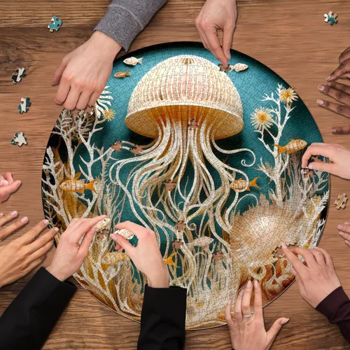 Miniatura 7 de Rompecabezas de medusas oceánicas para adultos de 1000 piezas, rompecabezas de peces marinos azules profundos imposibles, rompecabezas de papel