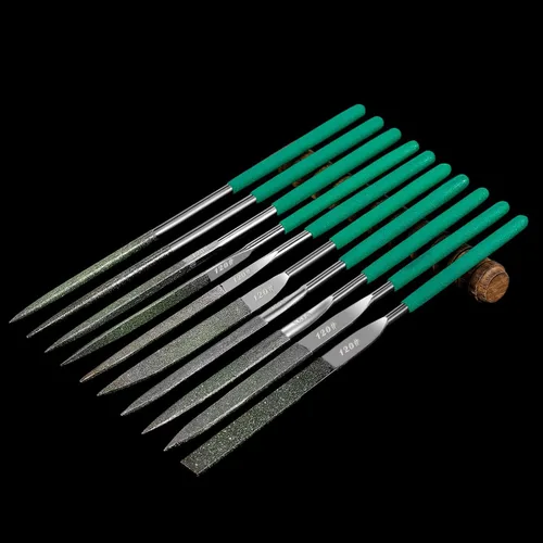 Miniatura 6 de Juego de 10 limas de aguja de diamante de precisión de grano 120 con revestimiento de níquel endurecido para archivar metal cerámica vidrio piedra