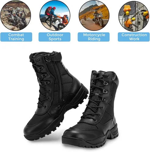 Miniatura 6 de WIDEWAY Botas de trabajo tácticas militares de 8 pulgadas con cremallera lateral ligeras de combate del ejército botas de trabajo duraderas