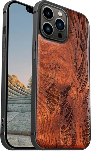 Miniatura 22 de Carveit Funda magnética de madera para iPhone 13 [madera natural y TPU suave] Funda protectora de madera única y elegante a prueba de golpes