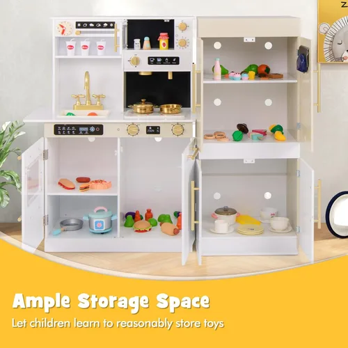 Miniatura 7 de INFANS Cocina de Juguete para Niños, Conjunto de Juego de Refrigerador Nevera de 2 Piezas Combinación con Tabla de Pared del Alfabeto Interactivo