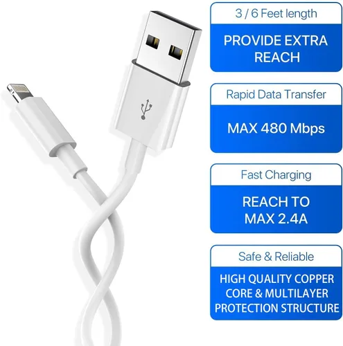 Miniatura 2 de Paquete de 4 cables de carga para iPhone, Lightning a USB-A con certificación MFi [3/3/6/6 pies], cable de carga rápida compatible con iPhone 12/12