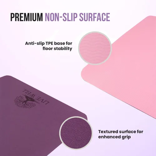 Miniatura 3 de Live Well - Tapete de yoga TPE para mujer, antideslizante, con correa, extra grueso de 0.236 pulgadas, color rosa, para entrenamiento en casa y uso