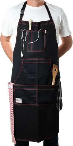 Miniatura 2 de BÖHM - Delantal de cocina profesional con bolsillos, trabillas para herramientas, correa ajustable para el cuello, algodón duradero de doble