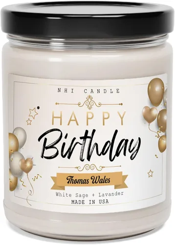 Miniatura 11 de NHI - Vela personalizada de feliz cumpleaños, vela con nombre personalizado, vela perfumada de cera de soja para el hogar, tarro transparente de 9
