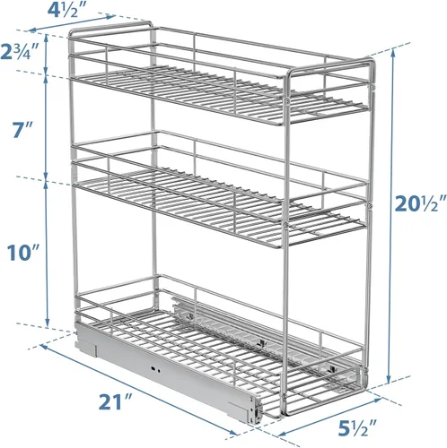 Miniatura 3 de ROOMTEC Organizador de gabinete extraíble de 3 niveles para gabinete estrecho (5.5 pulgadas de ancho x 20.5 pulgadas de profundidad), organizador
