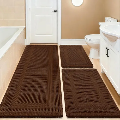 Miniatura 75 de Tapete de baño con diseño de gofre, moderno, bohemio, absorbente, antideslizante, ultrasuave, lavable a máquina, con letra de baño, dormitorio