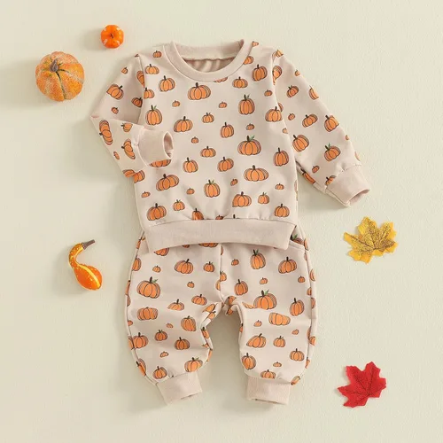 Miniatura 57 de Adobabirl Conjunto de sudadera y pantalones de Halloween para bebé, sudadera y pantalones con parche de calabaza para Halloween, otoño, ropa de bebé
