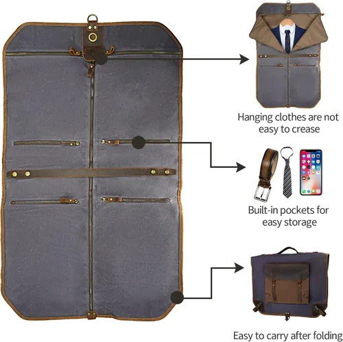 Miniatura 4 de Bolsa de equipaje de lona encerada con correa para el hombro para el trabajo y los negocios, gris
