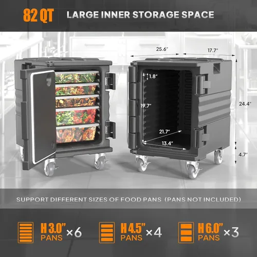 Miniatura 6 de ROVSUN Caja Calentadora de Alimentos, Porta Comida Aislada con Ruedas Bloqueables Dobles Hebilla y Asas, Cajas Calientes Apilables para Restaurante