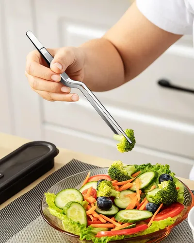 Miniatura 5 de Juego de pinzas de cocina fina, pinzas profesionales de acero inoxidable para alimentos, pinzas largas de cocina negras para cocinar, enchapar