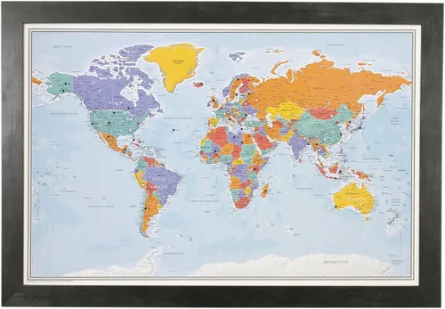 Miniatura 29 de Póster personalizado en lienzo enrollado con mapa del mundo, arte de pared con chinchetas – Grande 24" x 36" mapa del mundo de océanos azules