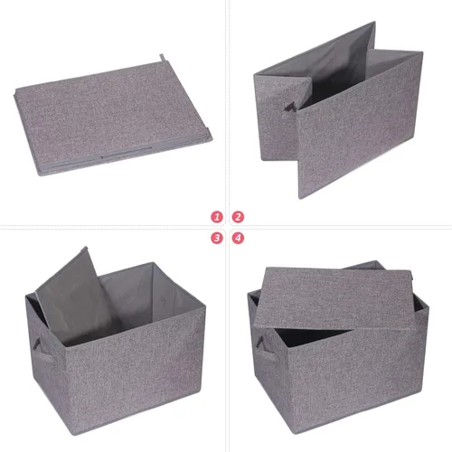 Miniatura 4 de TENABORT Paquete de 3 cajas de almacenamiento plegables grandes con tapas, cubos de almacenamiento de tela, contenedores de tela, cestas