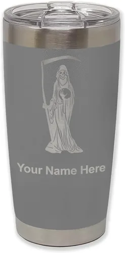 Miniatura 33 de LaserGram Vaso aislado al vacío de 20 onzas, Santa Muerte, grabado personalizado incluido (negro)