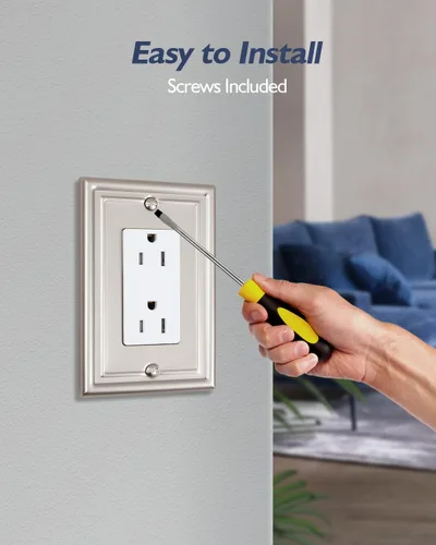 Miniatura 6 de Paquete de 2 placas decorativas de pared, placa de cubierta de toma de corriente eléctrica de níquel satinado para receptáculo, interruptor