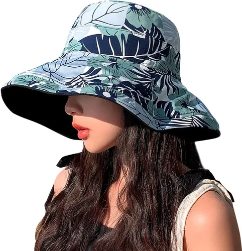 Miniatura 2 de Sombreros reversibles florales para el sol, protección UV, con protección UPF y ala ancha y correa de barbilla para mujer