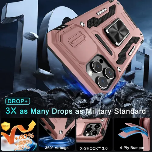 Miniatura 159 de DEERLAMN Funda para iPhone Xs Max con funda deslizante para cámara + protector de pantalla, soporte giratorio de anillo de grado militar a prueba