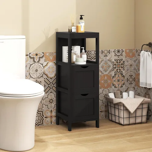 Miniatura 2 de LOKO Gabinete de piso de baño, gabinete de almacenamiento multifuncional con 2 cajones extraíbles, armario de baño moderno con correa anticaída, 12