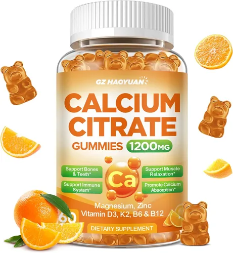 Miniatura 10 de Gomitas de citrato de calcio - Suplementos de 1200 mg de calcio en gomitas para mujeres y hombres con vitamina D3, K2, magnesio, zinc de alta