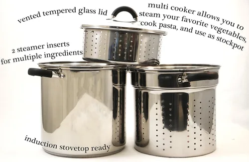 Miniatura 4 de ExcelSteel - Olla multifunción de acero inoxidable de 12 cuartos de galón con base encapsulada, tapa de vidrio ventilada y asas cubiertas