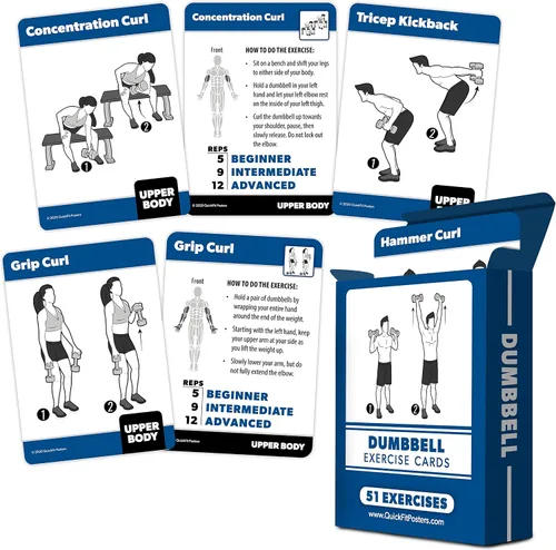 Miniatura 2 de Paquete de 2 tarjetas de entrenamiento de fitness con peso corporal y mancuernas, más de 100 ejercicios