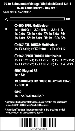 Miniatura 2 de Wera 05150140001 9740 Inserto de espuma L-Key Set 1, 20 piezas Multicolor